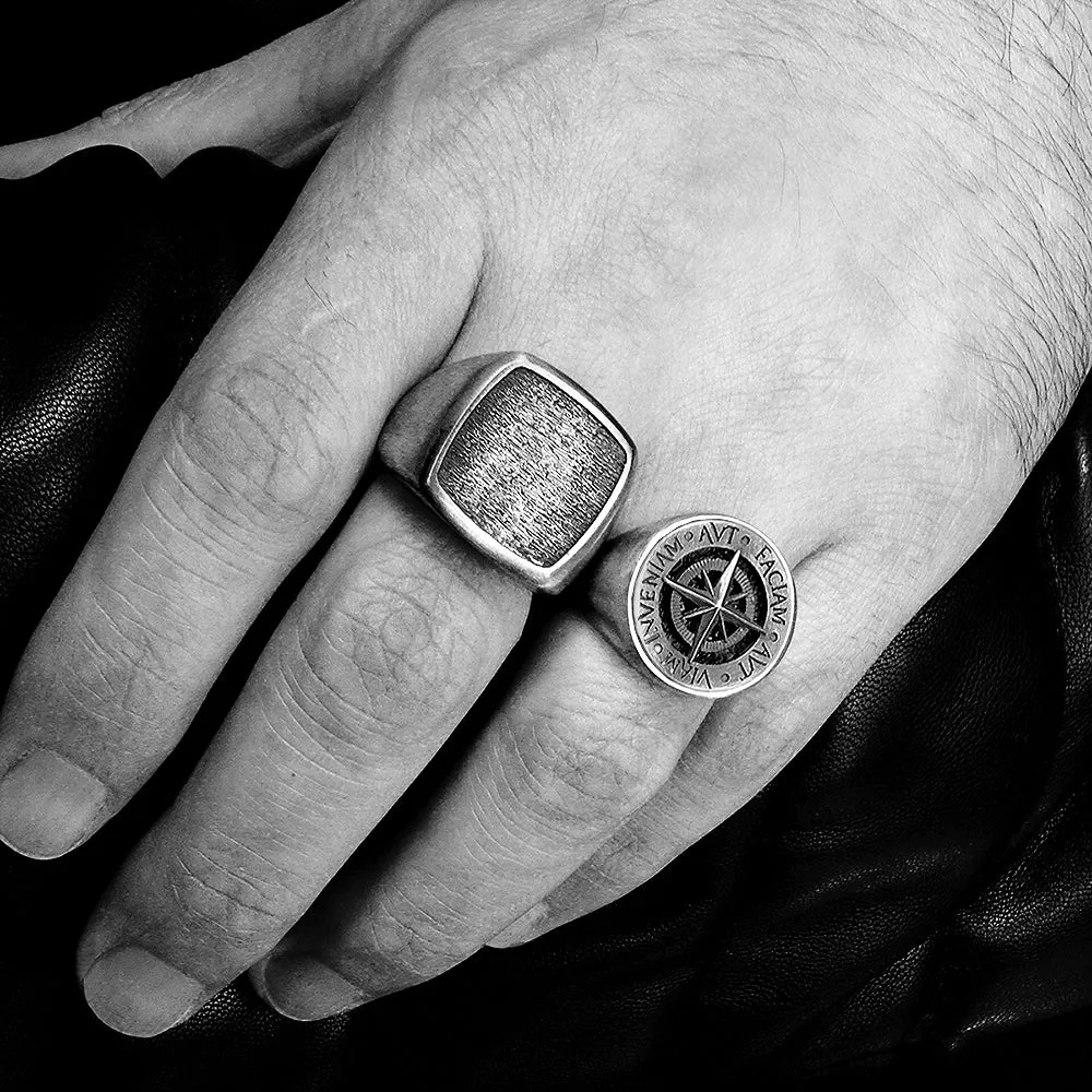 Aut Viam Inveniam Aut Faciam Latin Motto 925 Sterling Silver Men's Signet Ring