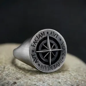Aut Viam Inveniam Aut Faciam Latin Motto 925 Sterling Silver Men's Signet Ring