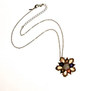 Avon Colorful Crystal Flower Pendant, Blue, Citrine, Olive, Gold, Rhinestones