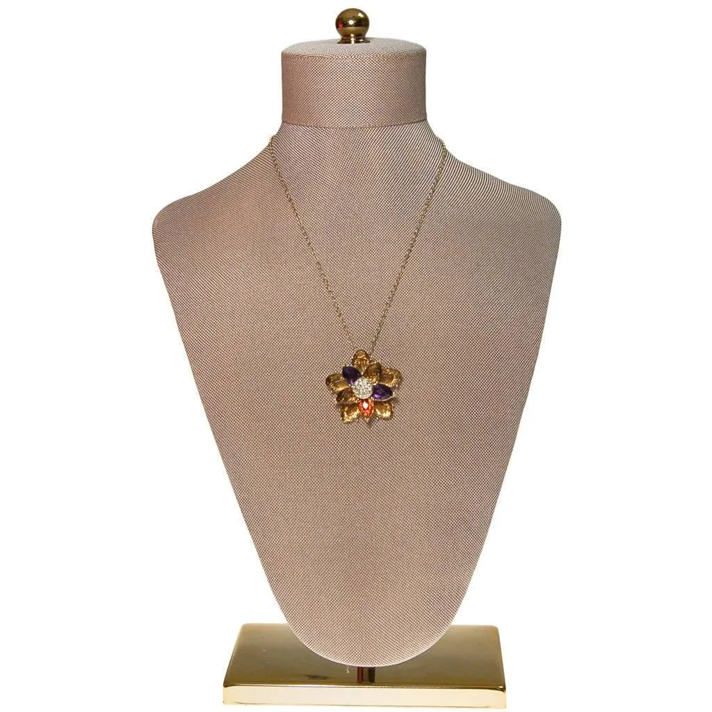 Avon Colorful Crystal Flower Pendant, Blue, Citrine, Olive, Gold, Rhinestones