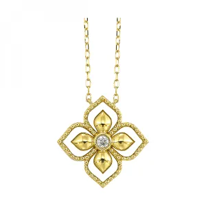 Beaded 14K Yellow Gold Diamond Petal Pendant Necklace