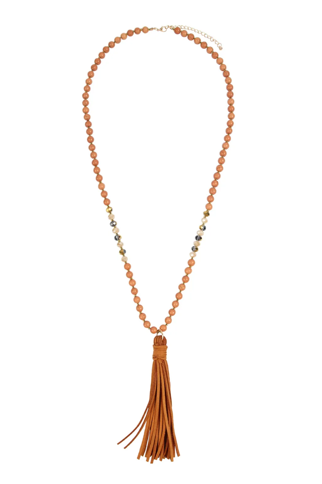 BEADED NECKLACE WITH LEATHER TASSEL