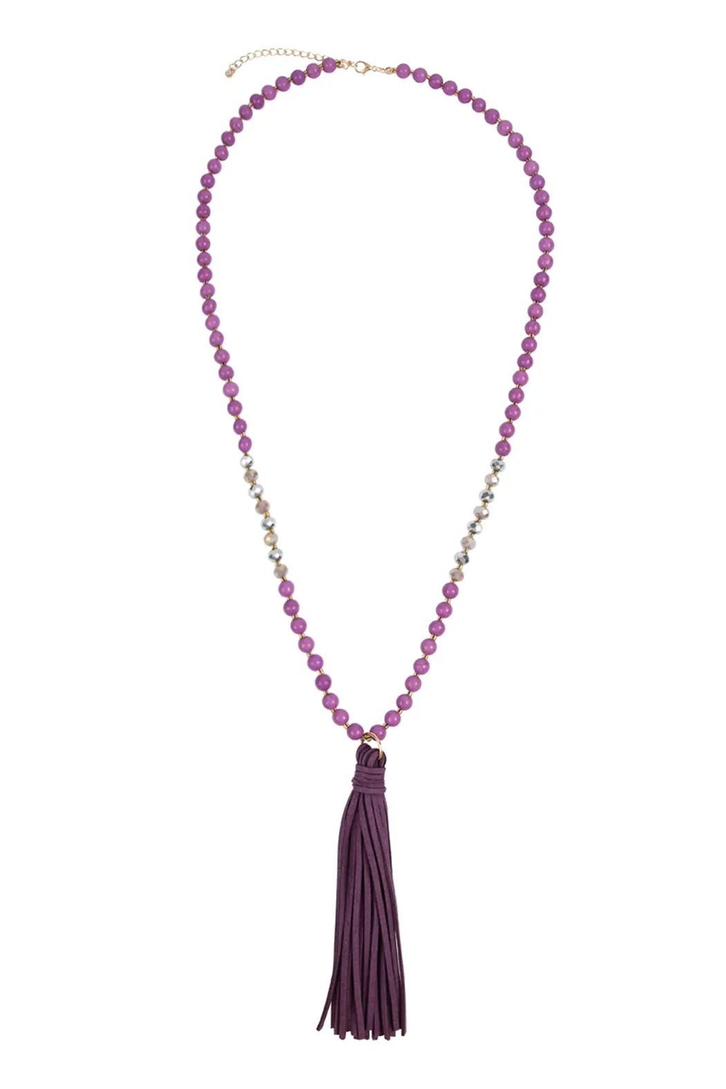BEADED NECKLACE WITH LEATHER TASSEL