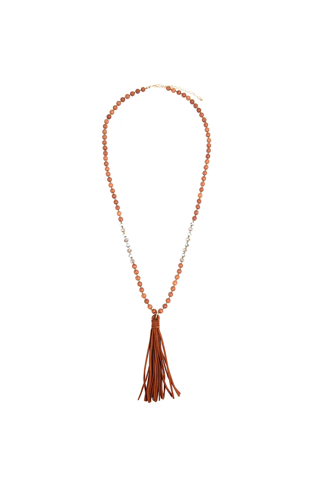 BEADED NECKLACE WITH LEATHER TASSEL