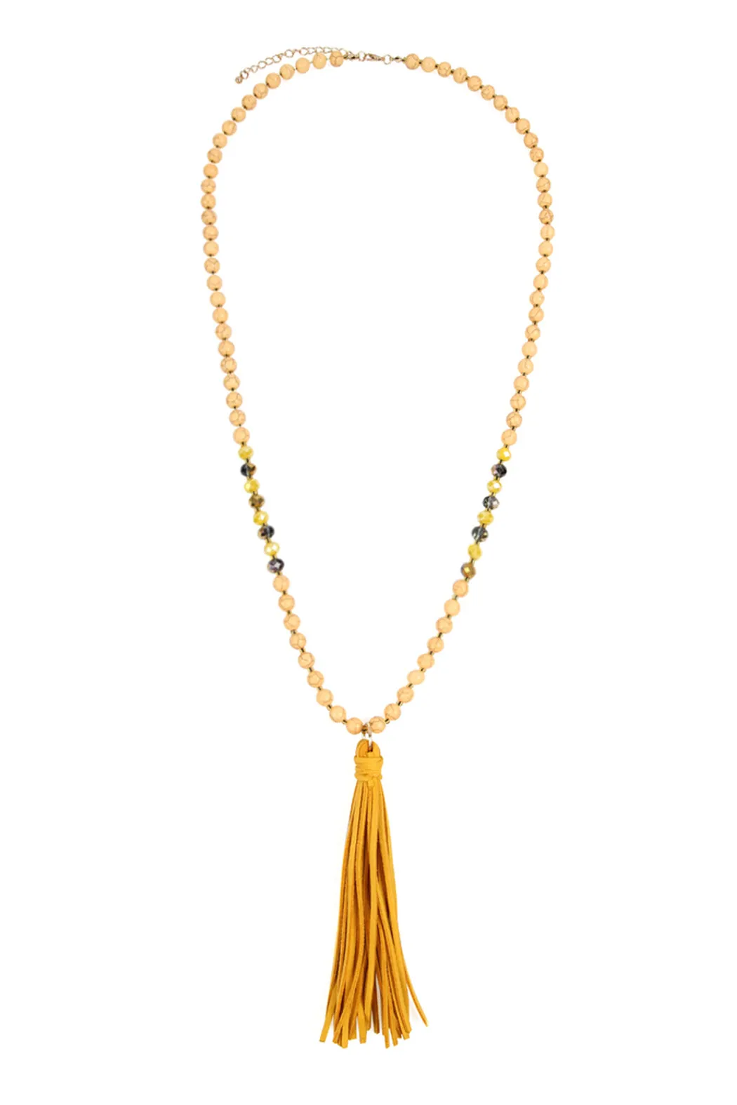 BEADED NECKLACE WITH LEATHER TASSEL