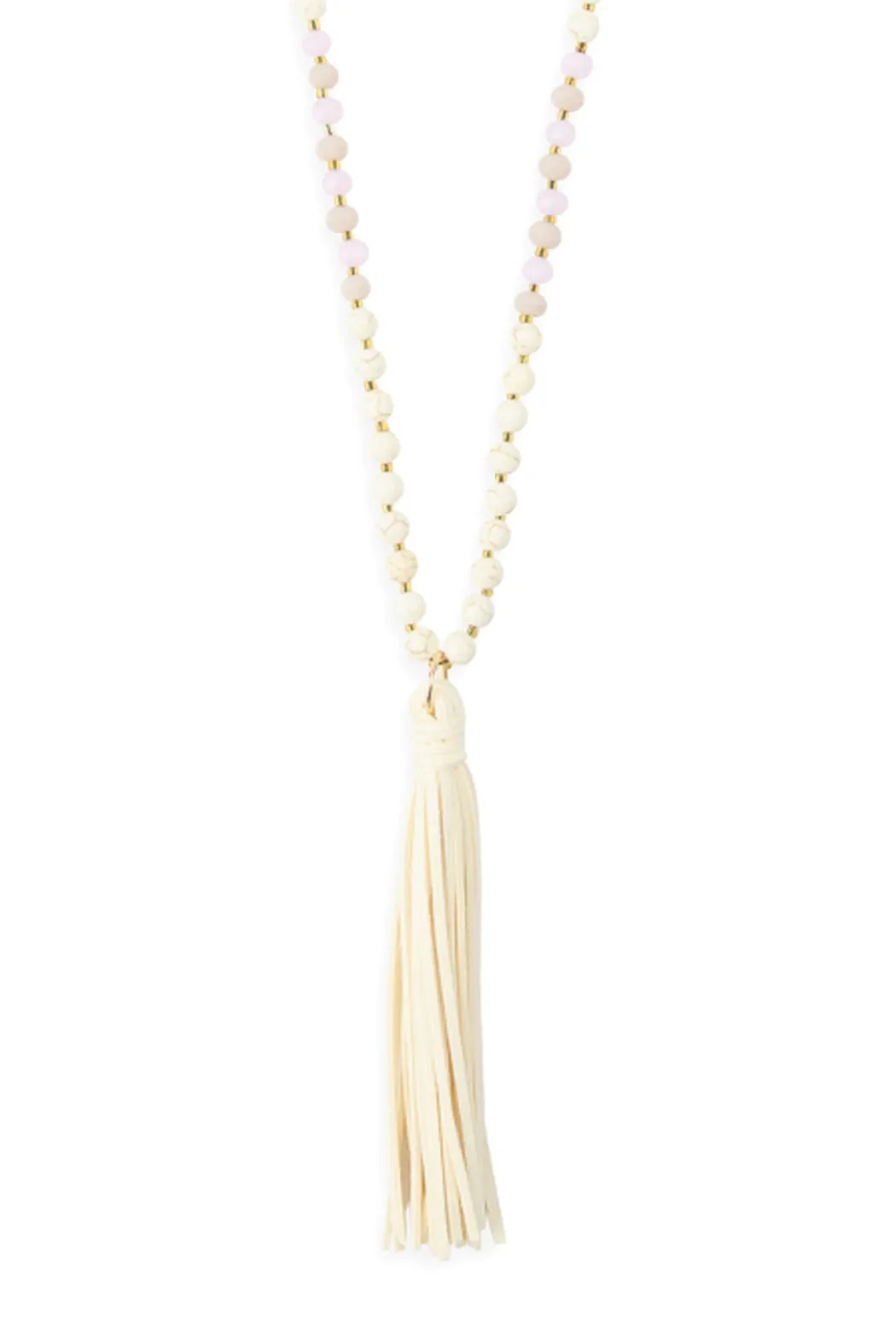 BEADED NECKLACE WITH LEATHER TASSEL