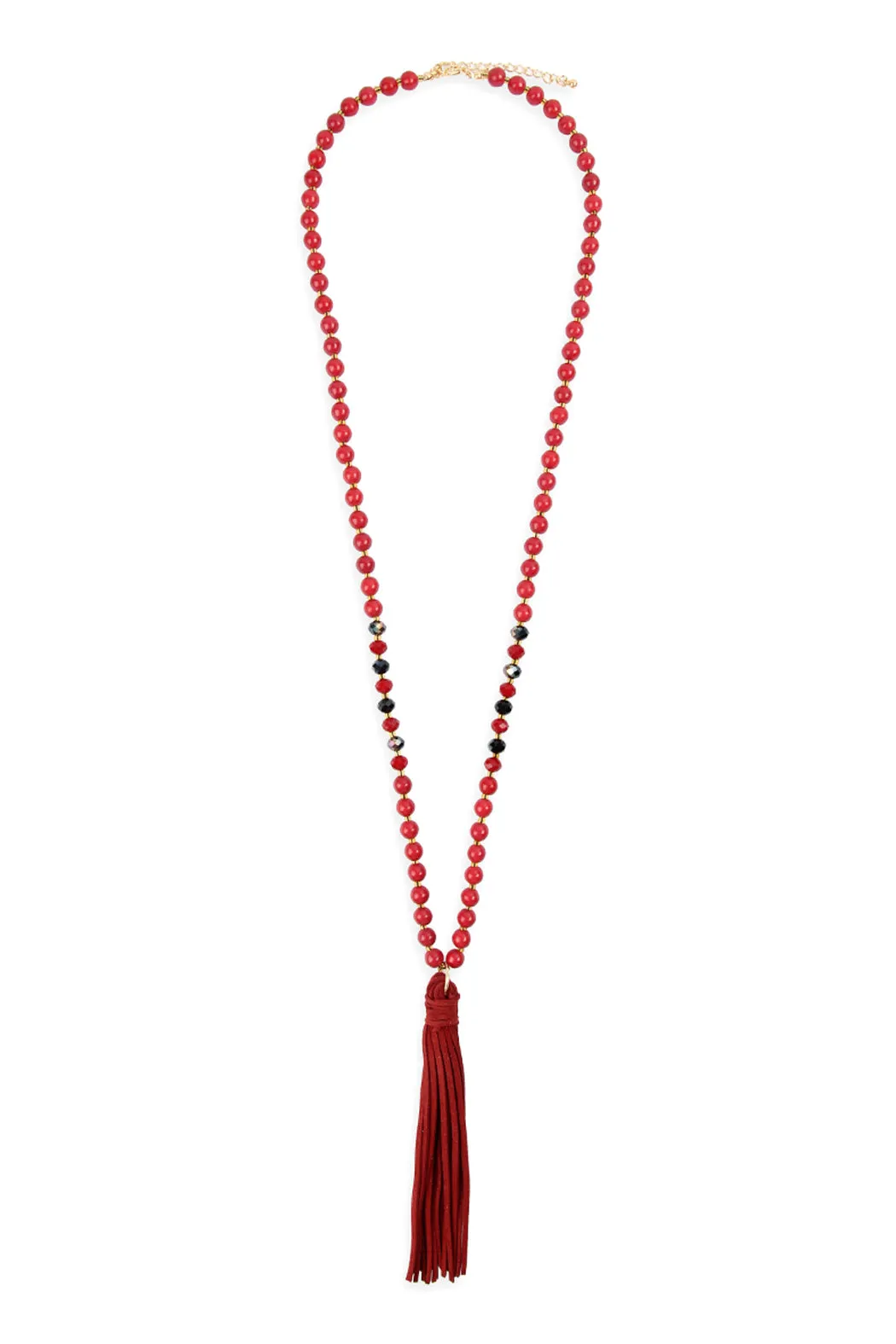 BEADED NECKLACE WITH LEATHER TASSEL