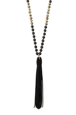 BEADED NECKLACE WITH LEATHER TASSEL