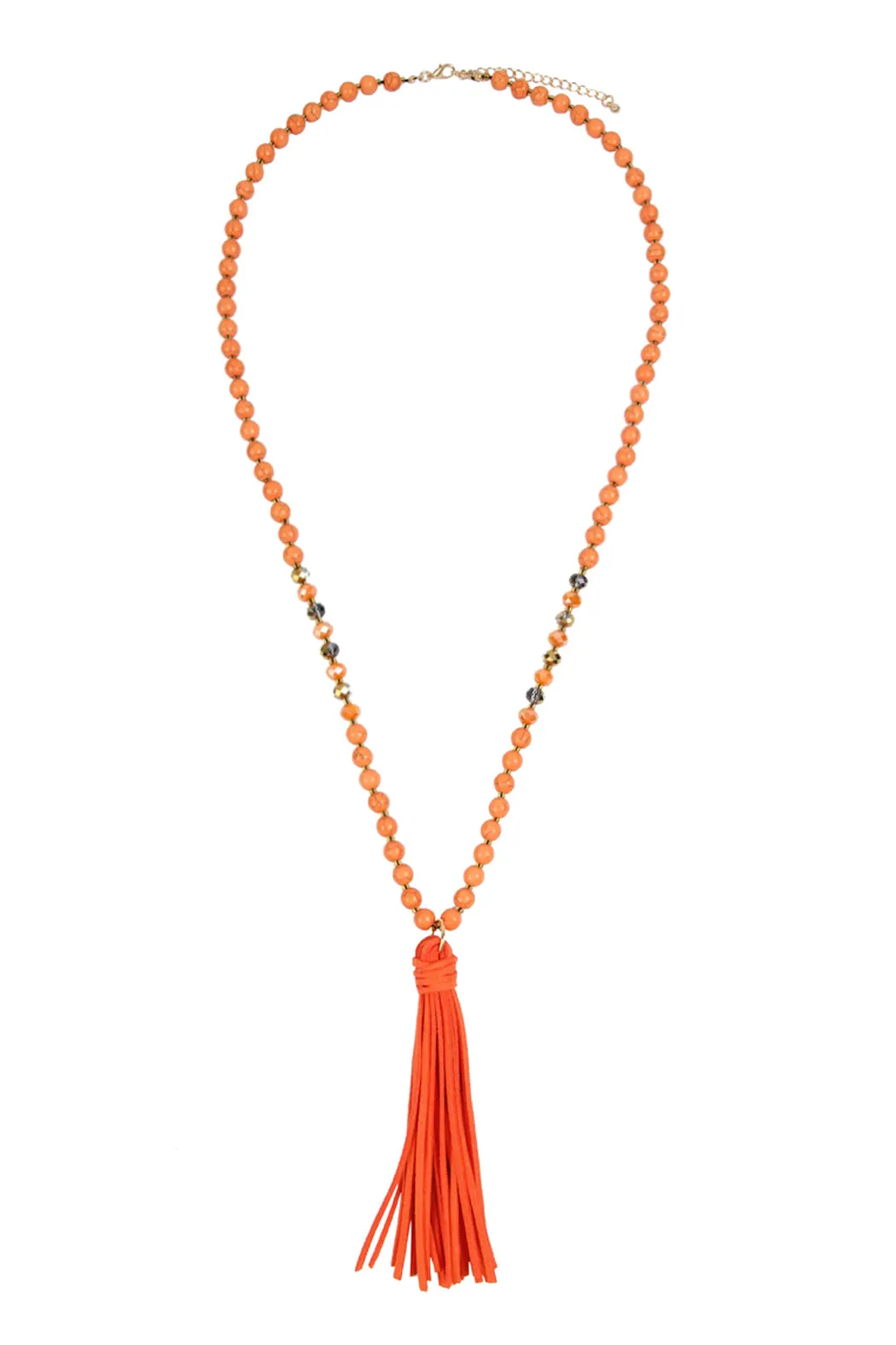 BEADED NECKLACE WITH LEATHER TASSEL