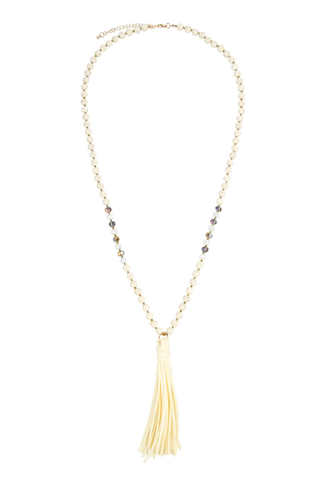 BEADED NECKLACE WITH LEATHER TASSEL