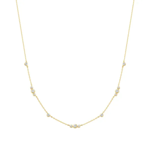 Bezel Cubic Zirconia Station Necklace in Gold Plated Sterling Silver