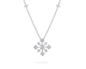 Birks 18K White Gold Snowflake Diamond Cluster Necklace