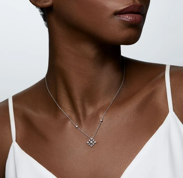 Birks 18K White Gold Snowflake Diamond Cluster Necklace