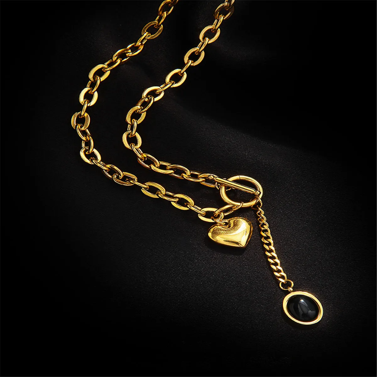 Black Crystal & 18K Gold-Plated Heart Drop Pendant Necklace