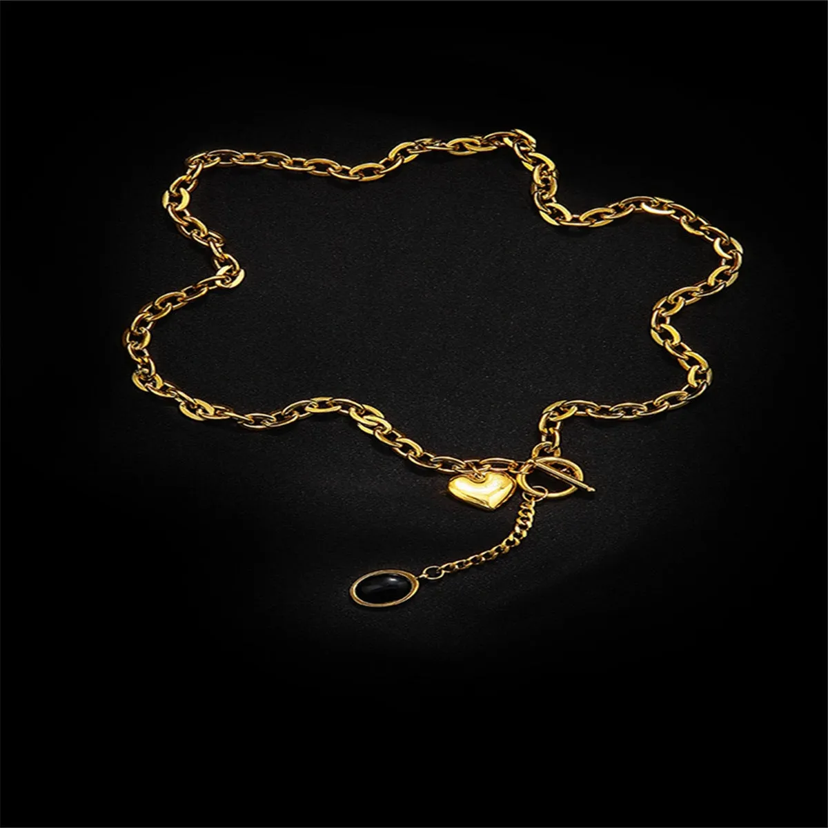 Black Crystal & 18K Gold-Plated Heart Drop Pendant Necklace