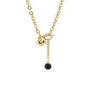 Black Crystal & 18K Gold-Plated Heart Drop Pendant Necklace