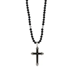 Black Onyx Cross Beaded Necklace
