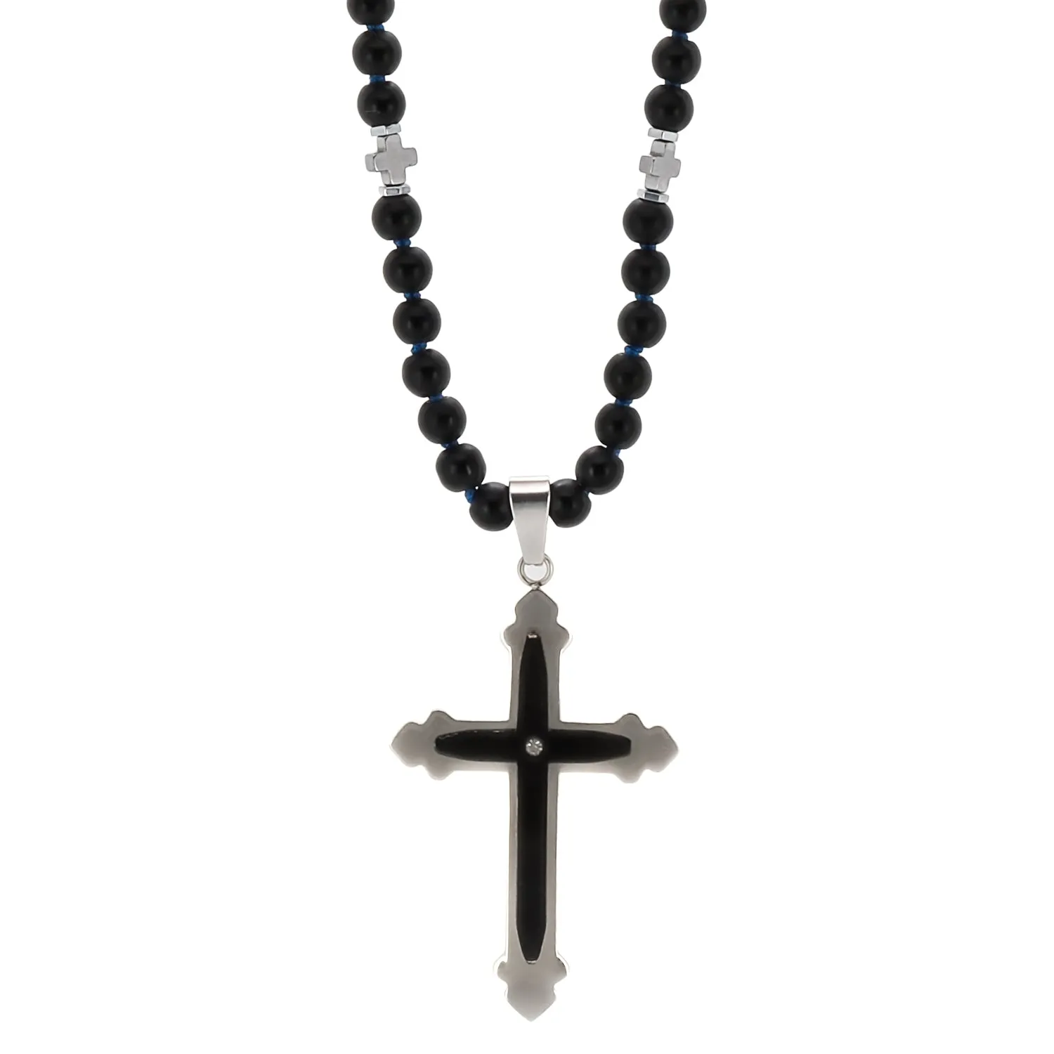 Black Onyx Cross Beaded Necklace