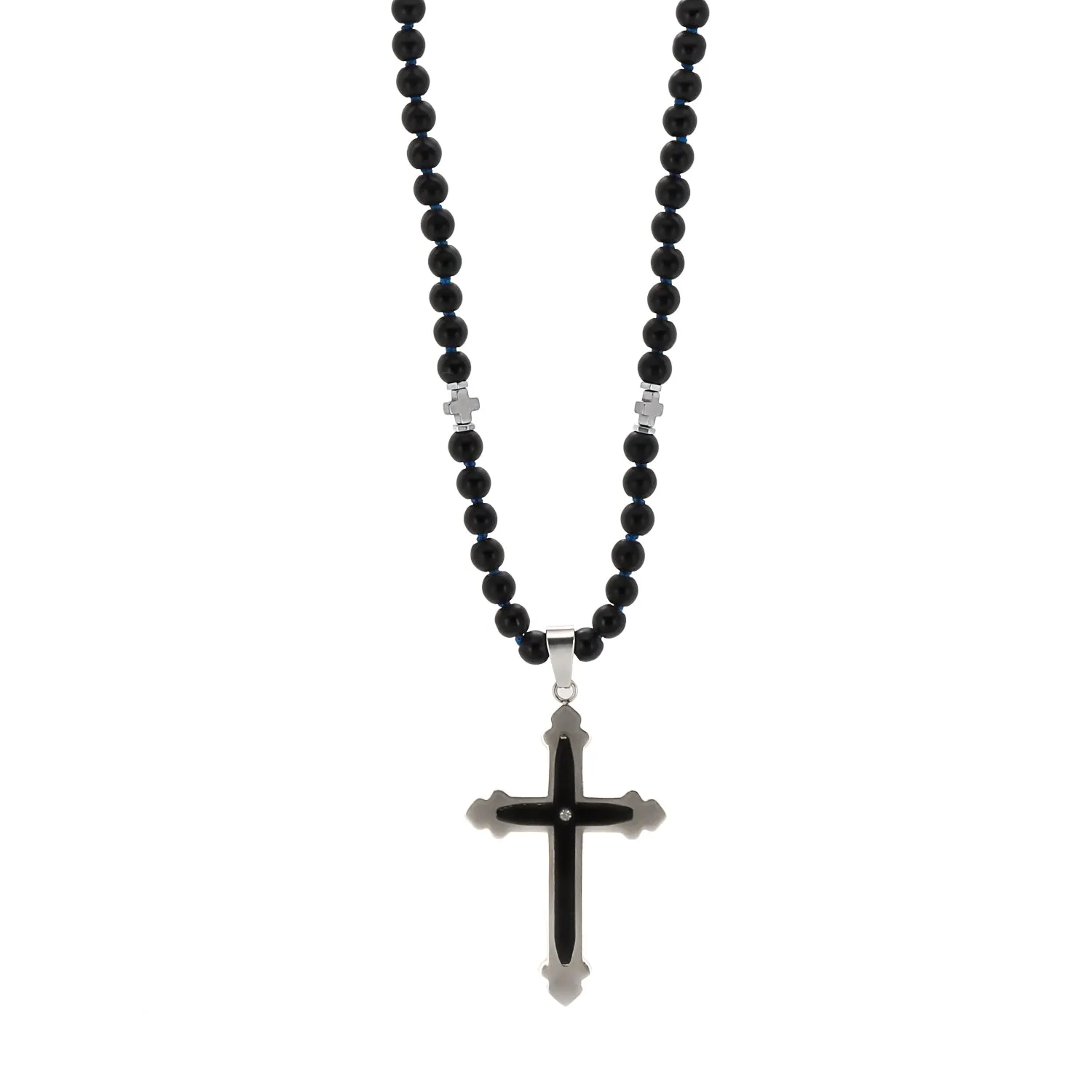 Black Onyx Cross Beaded Necklace