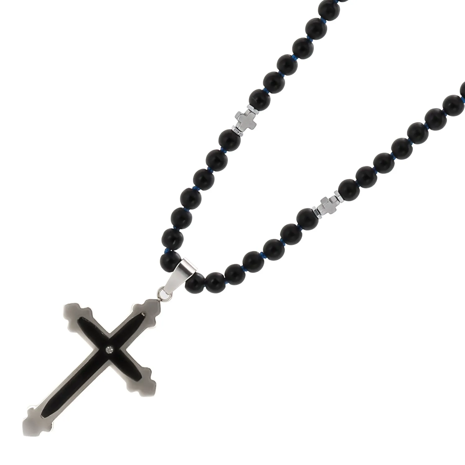 Black Onyx Cross Beaded Necklace