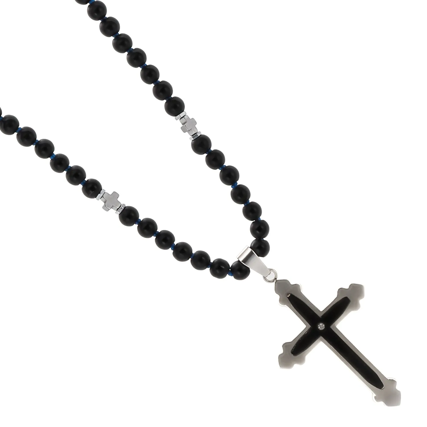 Black Onyx Cross Beaded Necklace