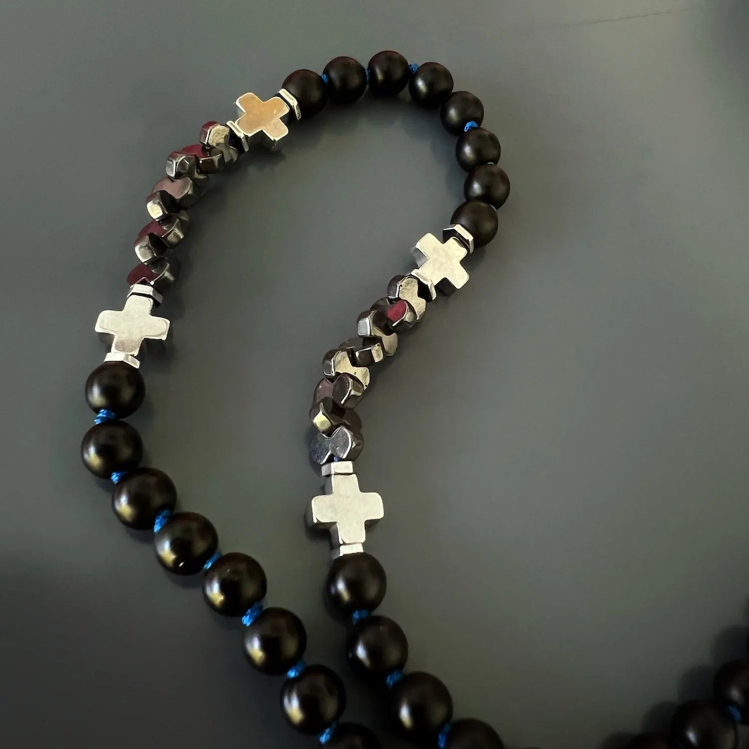 Black Onyx Cross Beaded Necklace