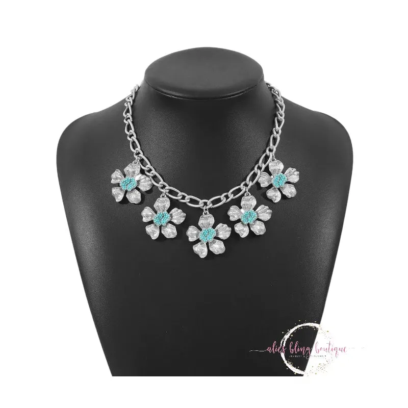 Blossom Breeze - Blue Flower Necklace - WOW WED