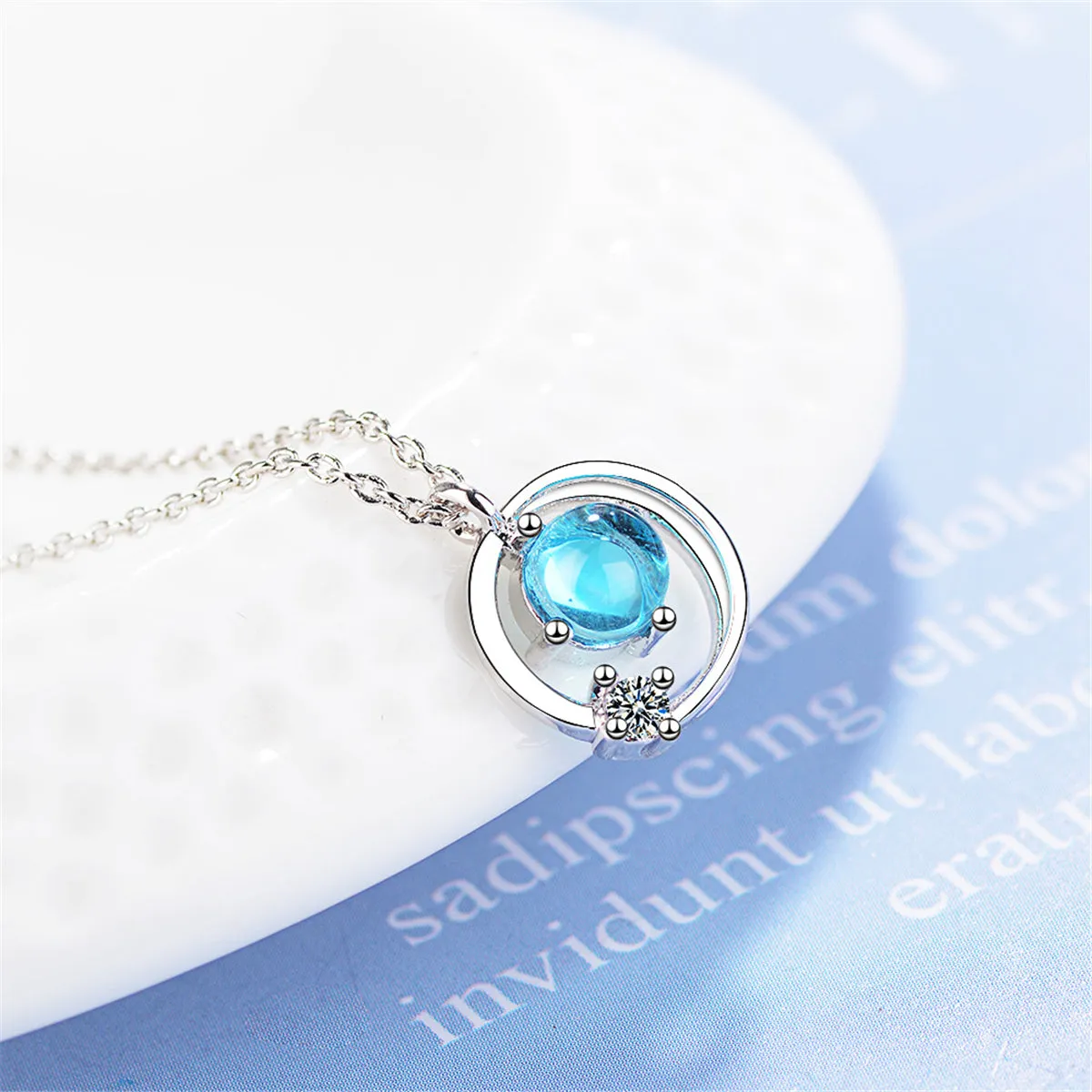 Blue & Cubic Zirconia Pendant Necklace