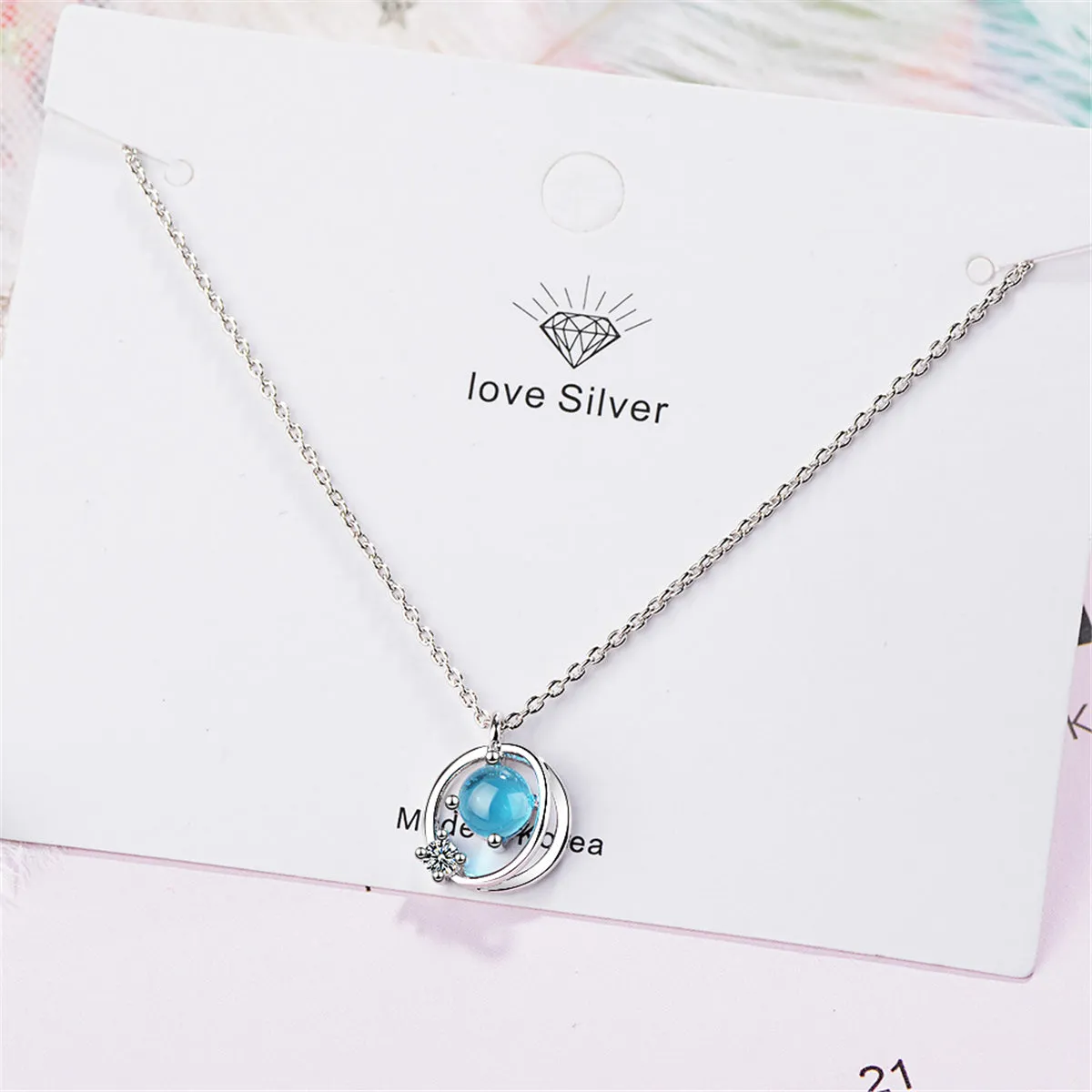 Blue & Cubic Zirconia Pendant Necklace