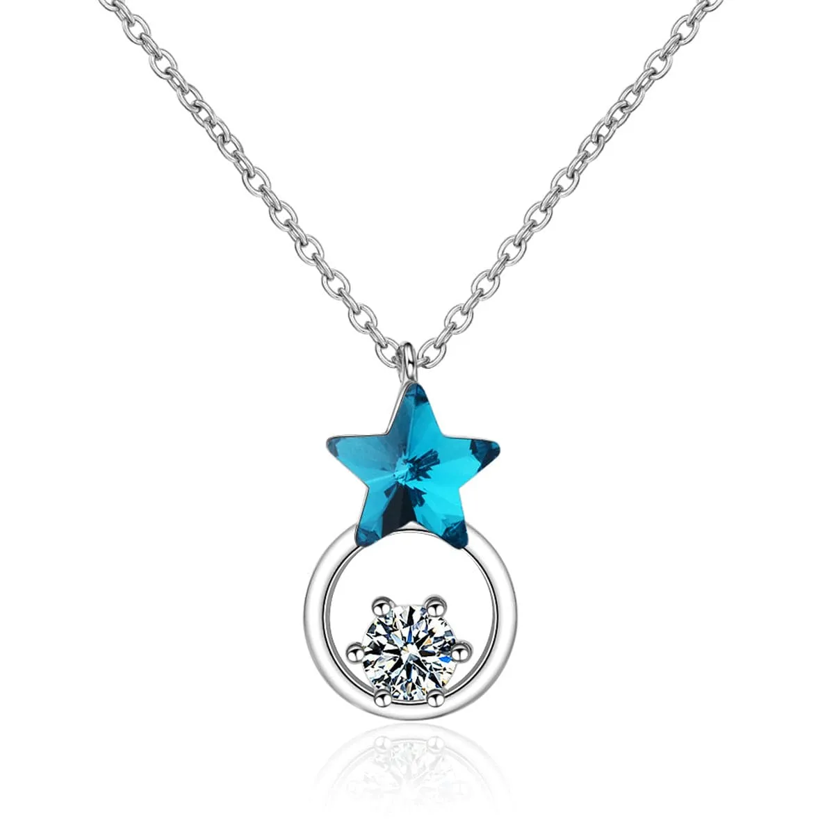 Blue Crystal & Cubic Zirconia Star Ring Pendant Necklace