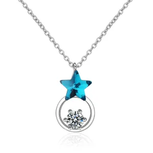 Blue Crystal & Cubic Zirconia Star Ring Pendant Necklace