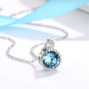Blue Crystal & Silver-Plated Round Pendant Necklace
