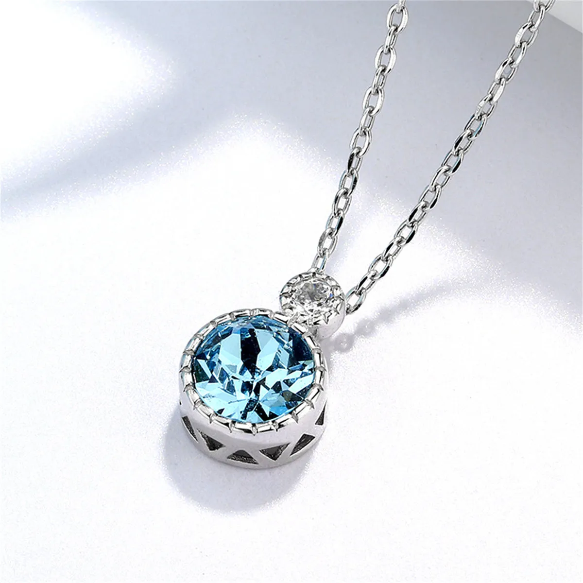 Blue Crystal & Silver-Plated Round Pendant Necklace
