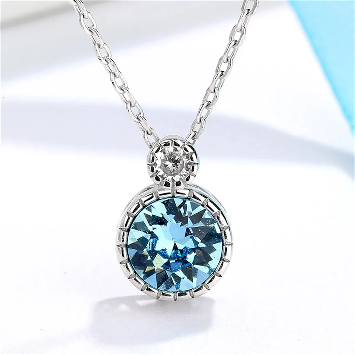Blue Crystal & Silver-Plated Round Pendant Necklace