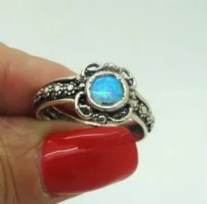Blue Opal Ring size 8 Sterling 925 Silver Handmade Hadar Designers () LAST