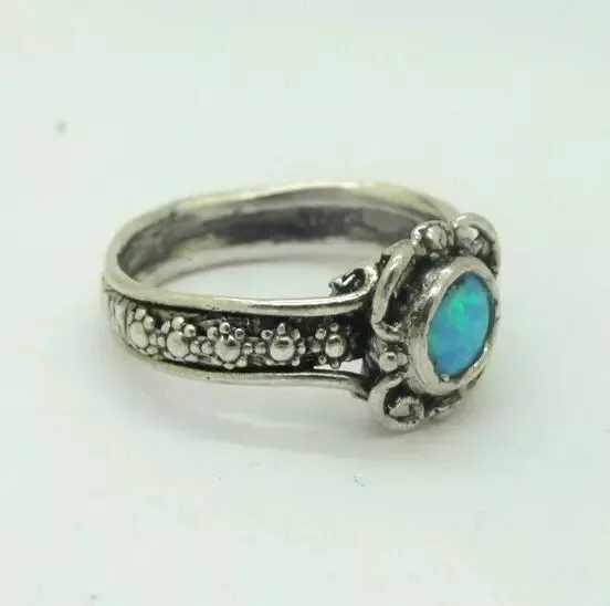 Blue Opal Ring size 8 Sterling 925 Silver Handmade Hadar Designers () LAST