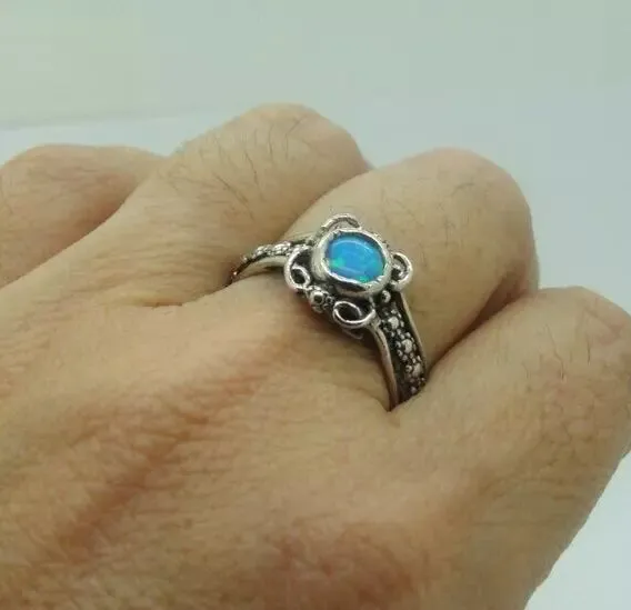 Blue Opal Ring size 8 Sterling 925 Silver Handmade Hadar Designers () LAST