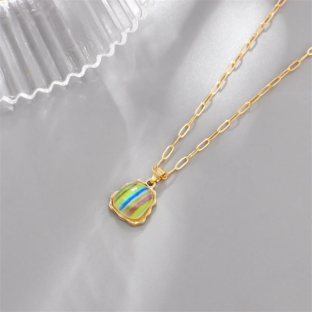 Blue Resin & 18K Gold-Plated Stripe Ladder Pendant Necklace