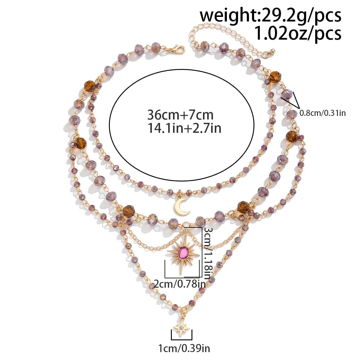 Bohemia Layered Sun Moon Star Pendant Crystal Chain Necklace