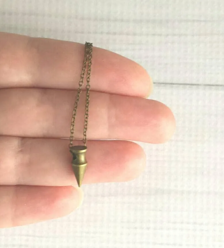 Brass Spike Necklace, bronze spike necklace, bullet necklace, dagger pendant, small spike pendant, delicate antique brass chain, minimalist