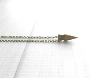Brass Spike Necklace, bronze spike necklace, bullet necklace, dagger pendant, small spike pendant, delicate antique brass chain, minimalist