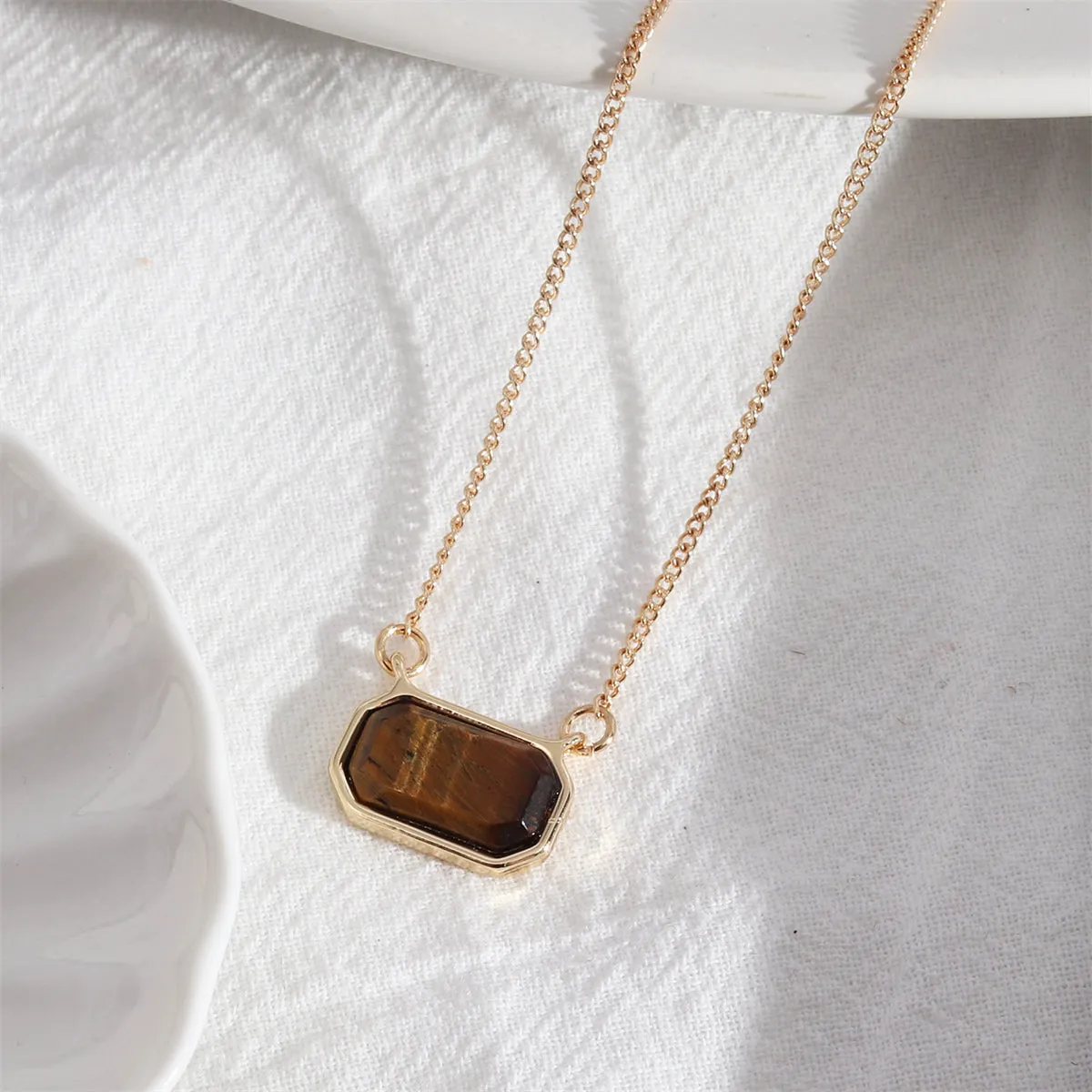 Brown Crystal & 18K Gold-Plated Rectangle Pendant Necklace