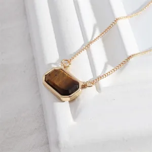 Brown Crystal & 18K Gold-Plated Rectangle Pendant Necklace