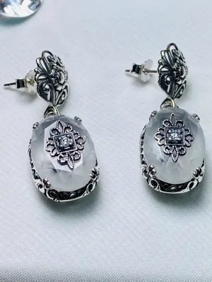 Camphor Glass Earrings, Optional Necklace, Sterling Silver Embellishment, Vintage Edwardian Jewelry #E70e