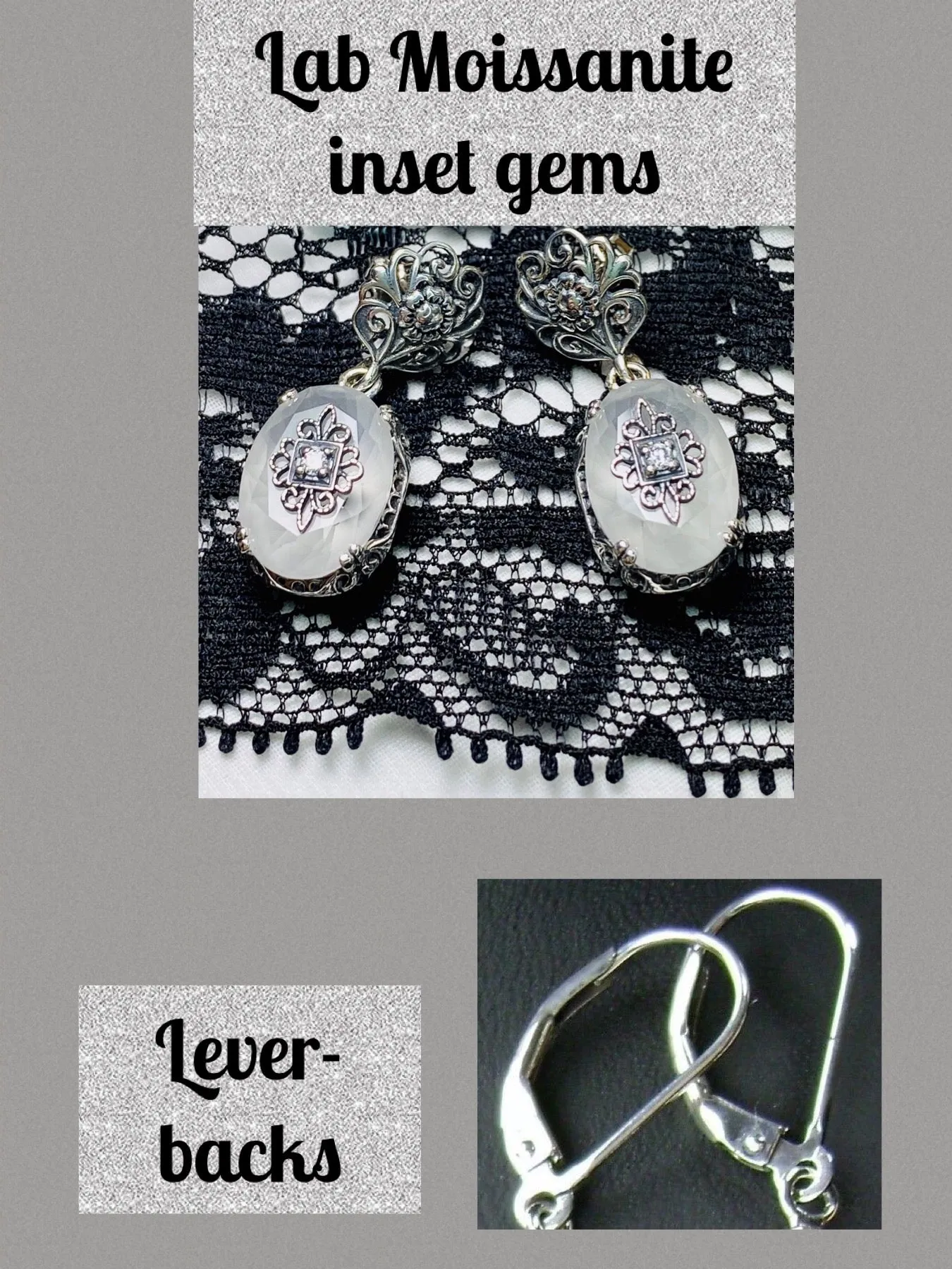 Camphor Glass Earrings, Optional Necklace, Sterling Silver Embellishment, Vintage Edwardian Jewelry #E70e