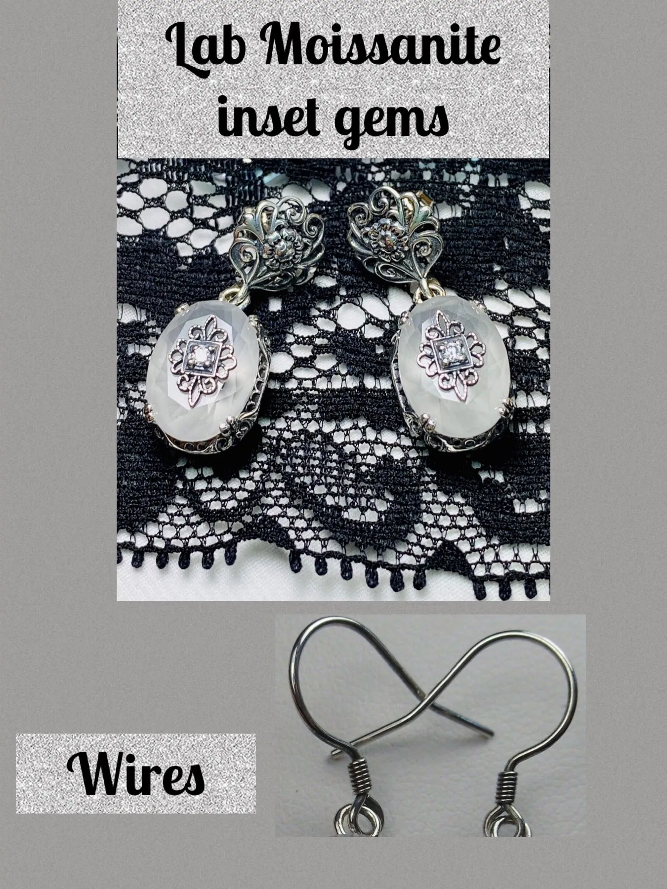 Camphor Glass Earrings, Optional Necklace, Sterling Silver Embellishment, Vintage Edwardian Jewelry #E70e