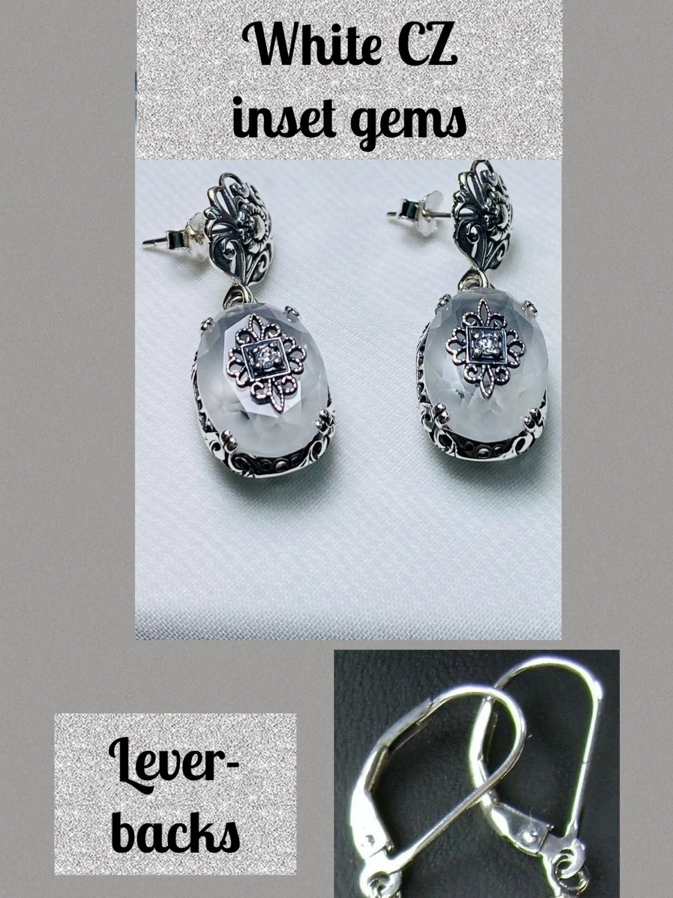 Camphor Glass Earrings, Optional Necklace, Sterling Silver Embellishment, Vintage Edwardian Jewelry #E70e