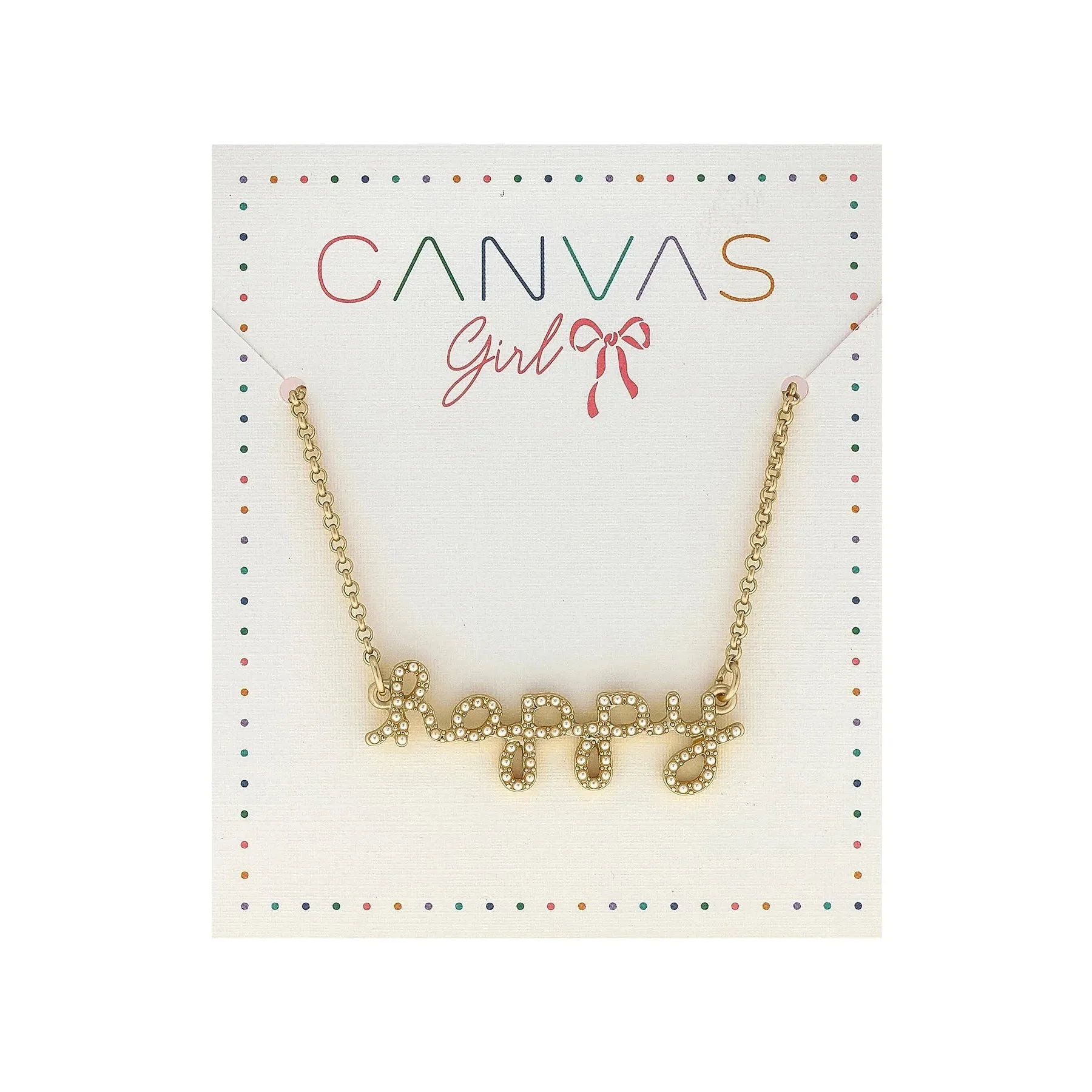 CANVAS Molly Pearl Studded Happy Children's Necklace Worn Gold