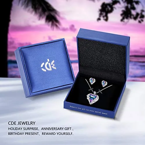CDE Angel Wing Heart Mothers Day Jewelry Sets Gift Set for Women Pendant Necklaces and Earrings Anniversary Birthday Valentine's Day Jewelry Gifts for Women Love
