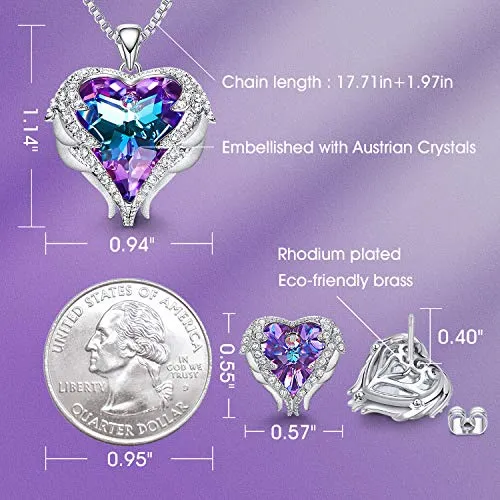 CDE Angel Wing Heart Mothers Day Jewelry Sets Gift Set for Women Pendant Necklaces and Earrings Anniversary Birthday Valentine's Day Jewelry Gifts for Women Love